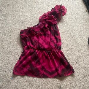 Chic One-Shoulder Ruffle Top - Pink and Black